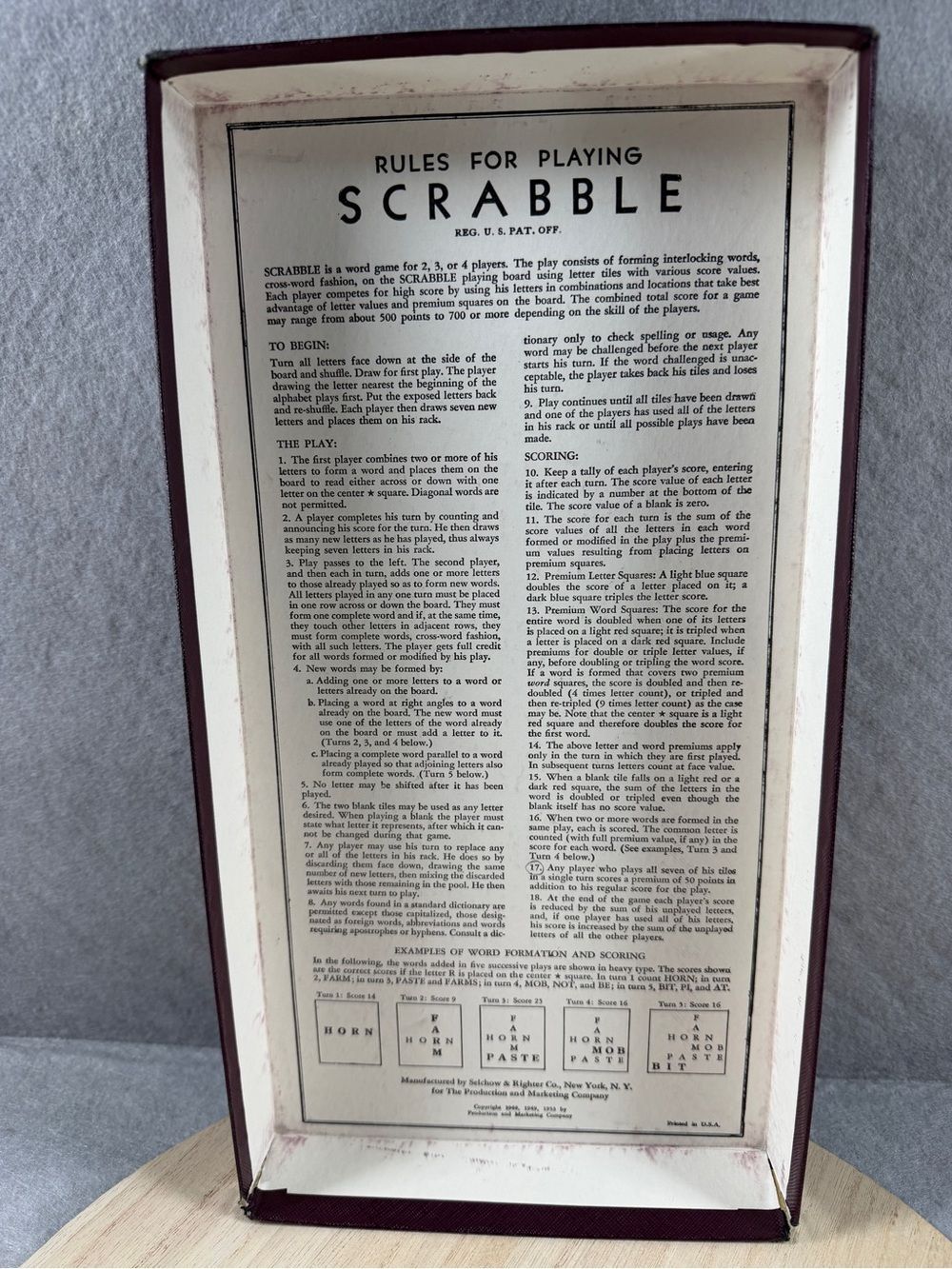 VTG 1953 Scrabble Board Game Wood Letter Tiles Dark Red OG Box & Manual In Lid - Picture 8 of 13